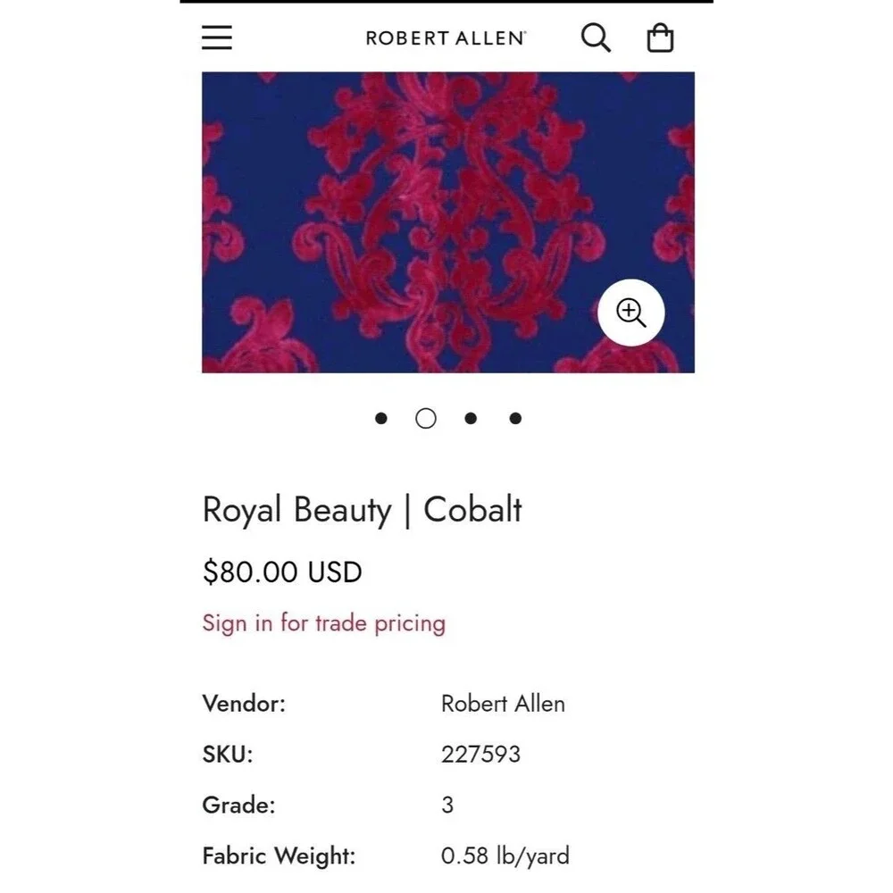 Robert Allen RARE Set-2 Crimson Damask Velvet Royal Beauty Cobalt Decor Pillow